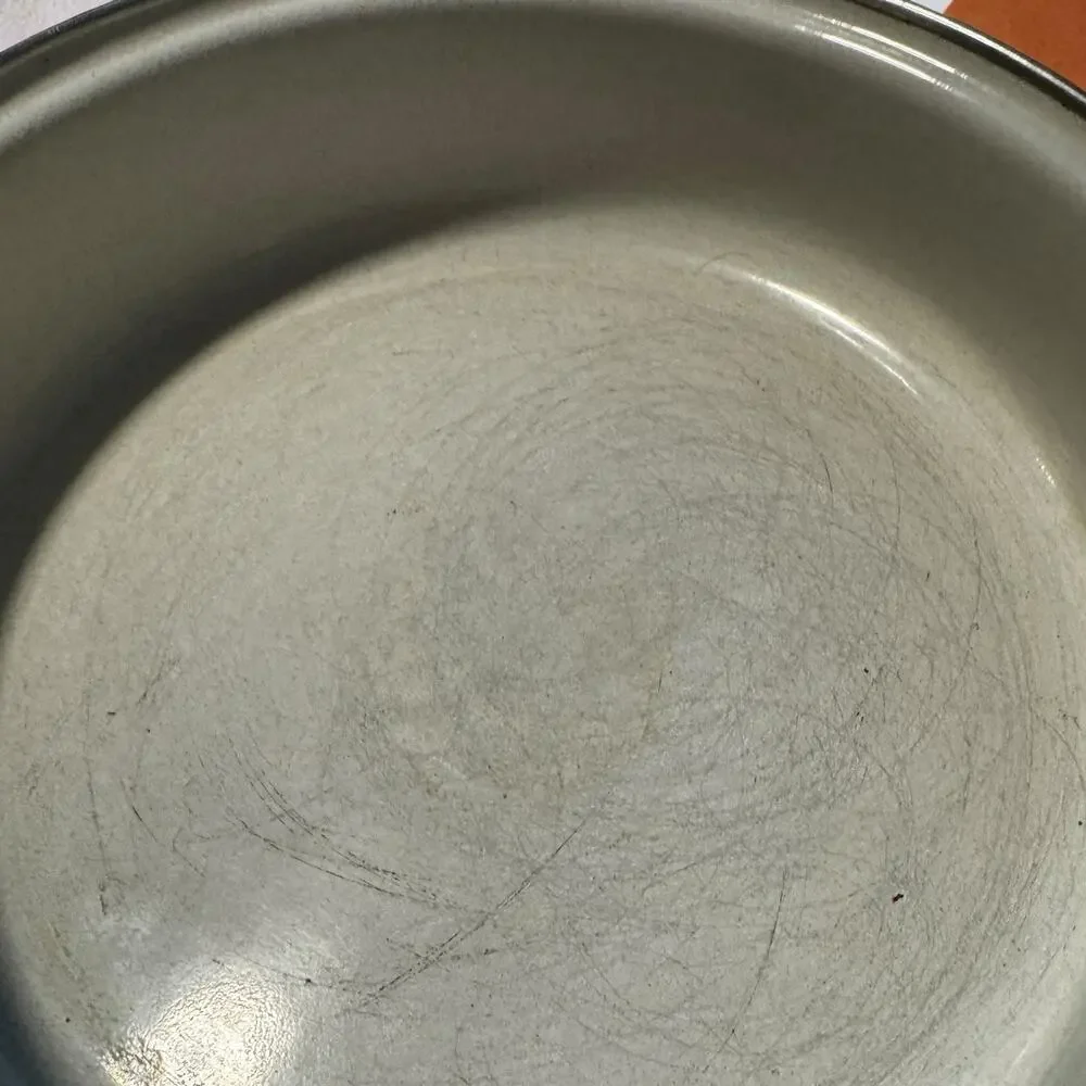 Vintage 1970s Speckled Enamelware Skillet Pan Orange Yellow Brown Floral